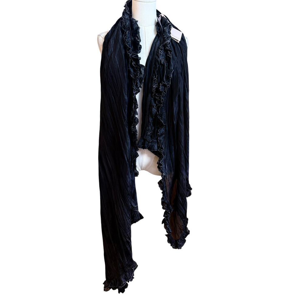 Karin Wallen Anna Black 100% Silk Ruffle Wrap Shawl NWT Made Sweden Art #1128